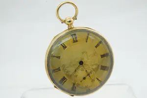 1 - Frankrijk 19e eeuws 18kt gouden horloge met fraai gegraveerde wijzerplaat kopen? Bied vanaf 350!