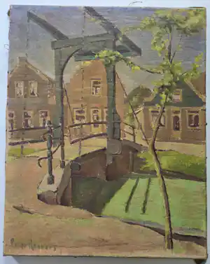 Piet Roovers - Stadsgezicht met ophaalbrug en boom. vendu pour 119€ !