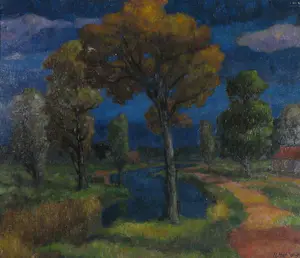 Harmen Klaas Post - Olieverf op paneel, Landschap met water - Ingelijst kopen? Bied vanaf 150!