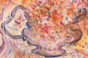 Roger Etienne - Twee meisjes bij een vaas met bloemen kopen? Bied vanaf 40!