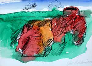 Jan Sierhuis - Met de hand ingekleurde litho (aquarel) - 1974 verkocht voor € 55!