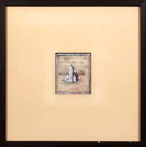 Pim Leefsma - Gouache op papier, Kerk - Ingelijst verkocht voor € 35!