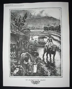 Hendrik Paulides - Javaanse sawah - zeldzame litho uit 1927 - prachtig zuurvrij ingelijst kopen? Bied vanaf 100!