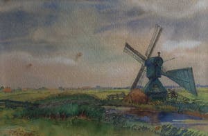 Willem Jansen - C4590-5, Polderlandschap met molen kopen? Bied vanaf 150!