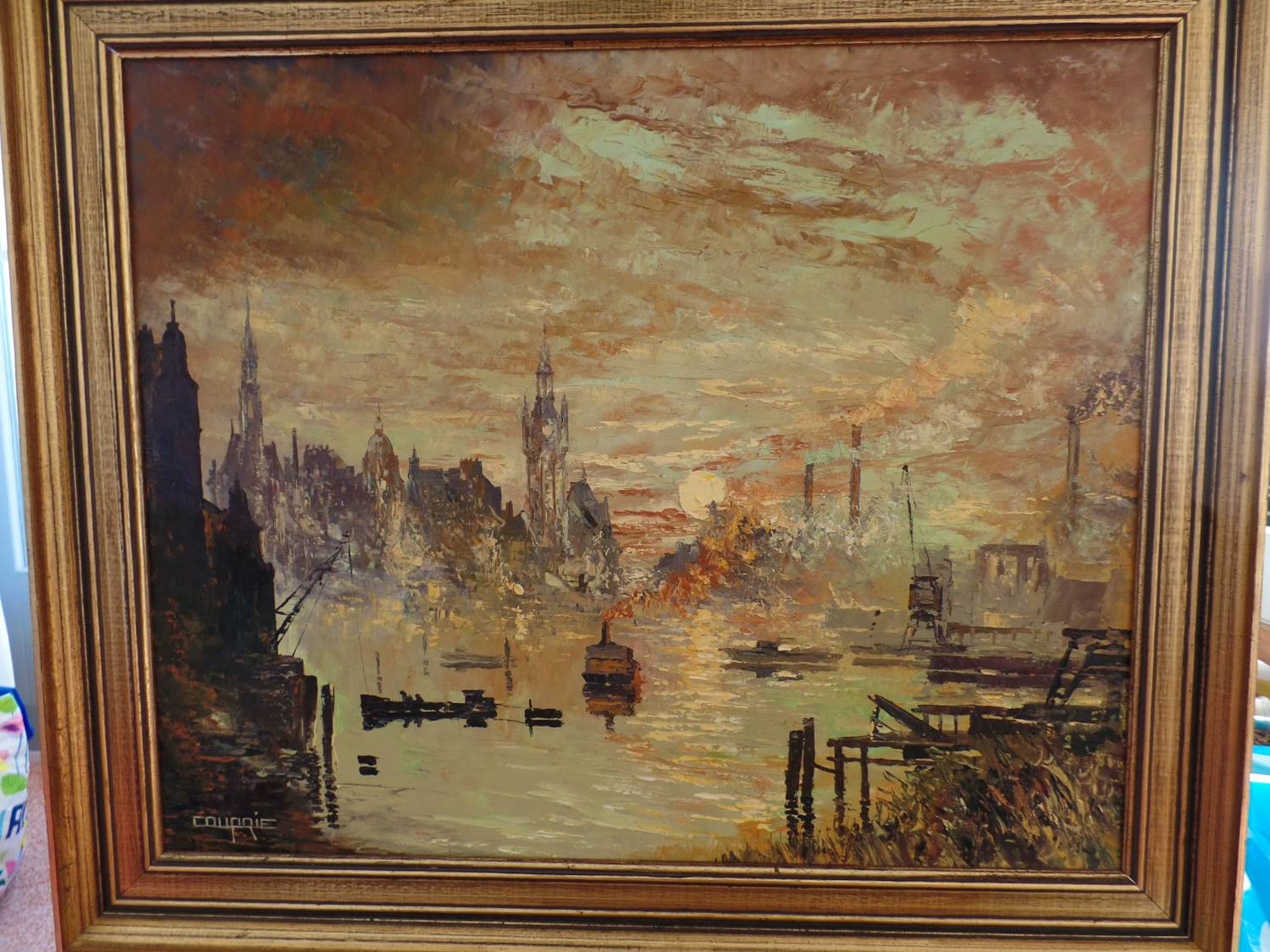 Buy Jean Pierre Couprie - stadshaven bij ondergaande zon? Bid from 250!