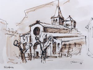 Piet Snoeren - Pen- en aquareltekening op papier, Sisteron - Ingelijst kopen? Bied vanaf 1!