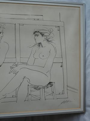 Niet of onleesbaar gesigneerd - Litho , “Naakte kunstenaar met naakt model“ – gesigneerd & ingelijst – nr 69/150 kopen? Bied vanaf 1!