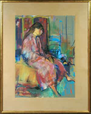 Hans Bayens - Gouache op papier, Zonder titel (Zittende vrouw) - Ingelijst verkocht voor € 600!