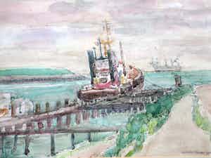 Gerard Menken - Haveningang Westerschelde Vlissingen - Aquarel verkocht voor € 1!