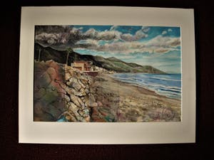 Leslie Gabrielse - GROOT! - Geweldige gemengde Techniek Collage "Sea Cliff California" gesign kopen? Bied vanaf 10!