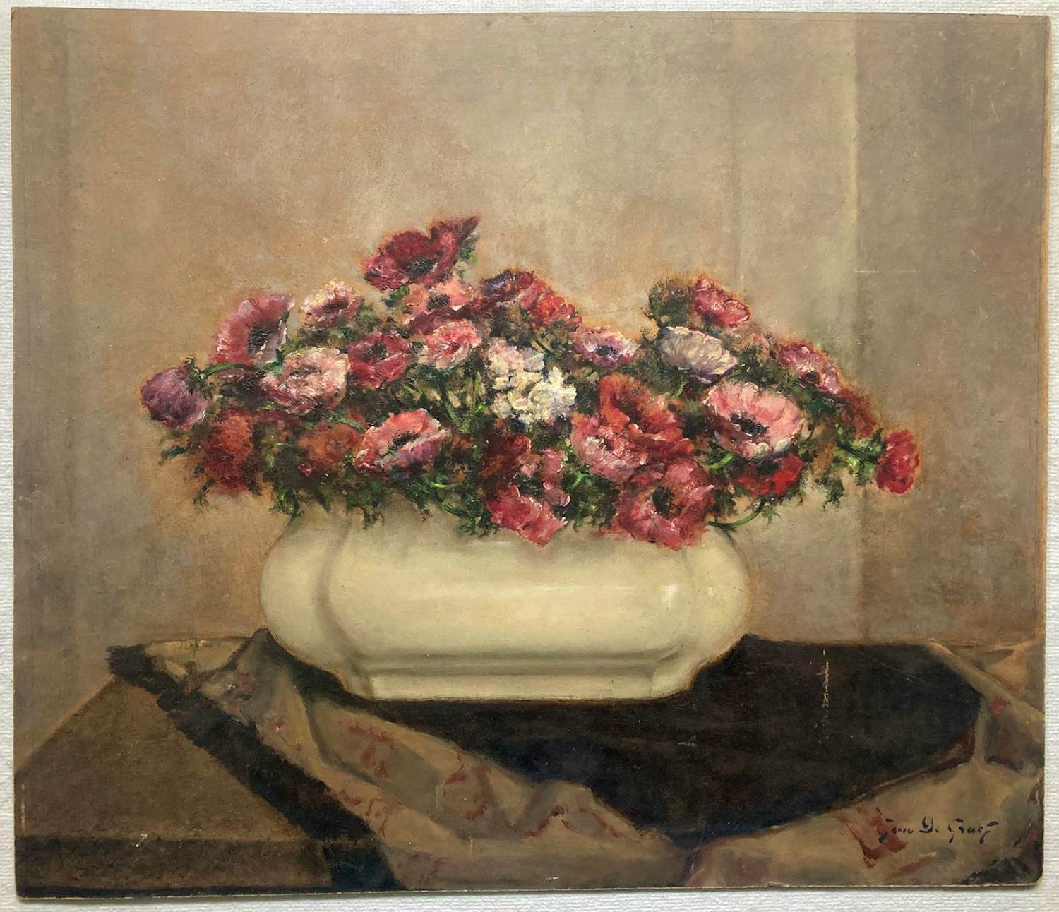 Jan De Graef - Olieverf op board , Bloemstilleven - 59 x 69 cm. kopen? Bied vanaf 50!