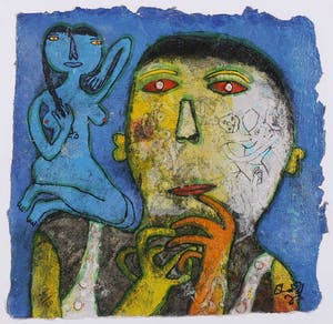 Shahid Parvez - Zeefdruk, Z.T. Twee figuren - Ingelijst kopen? Bied vanaf 50!