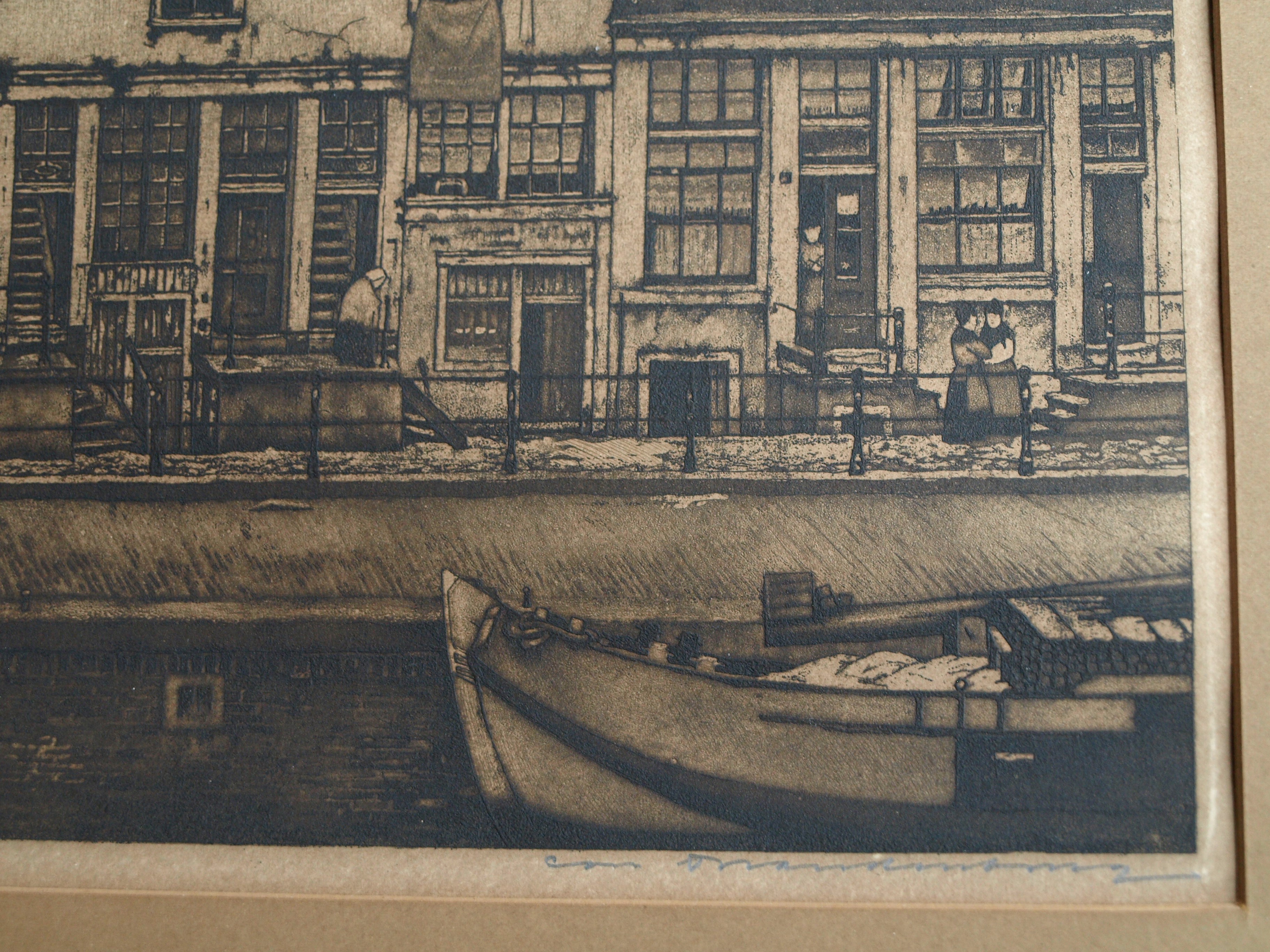 Cornelis Brandenburg - Ets, Gracht in Amsterdam – gesigneerd en ingelijst  kopen? Bied vanaf 1!