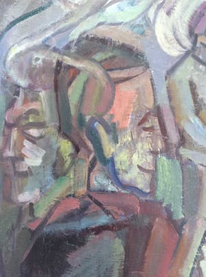 Elly Kuipers - olieverf op doek - vrolijk straatbeeld uit de jaren '70/'80 kopen? Bied vanaf 1!