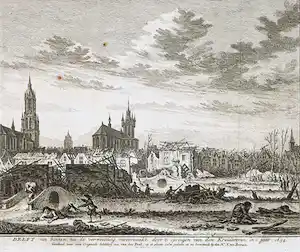Simon Fokke - Gravure, Delft van binnen na de verwoesting (...) verkocht voor € 5!