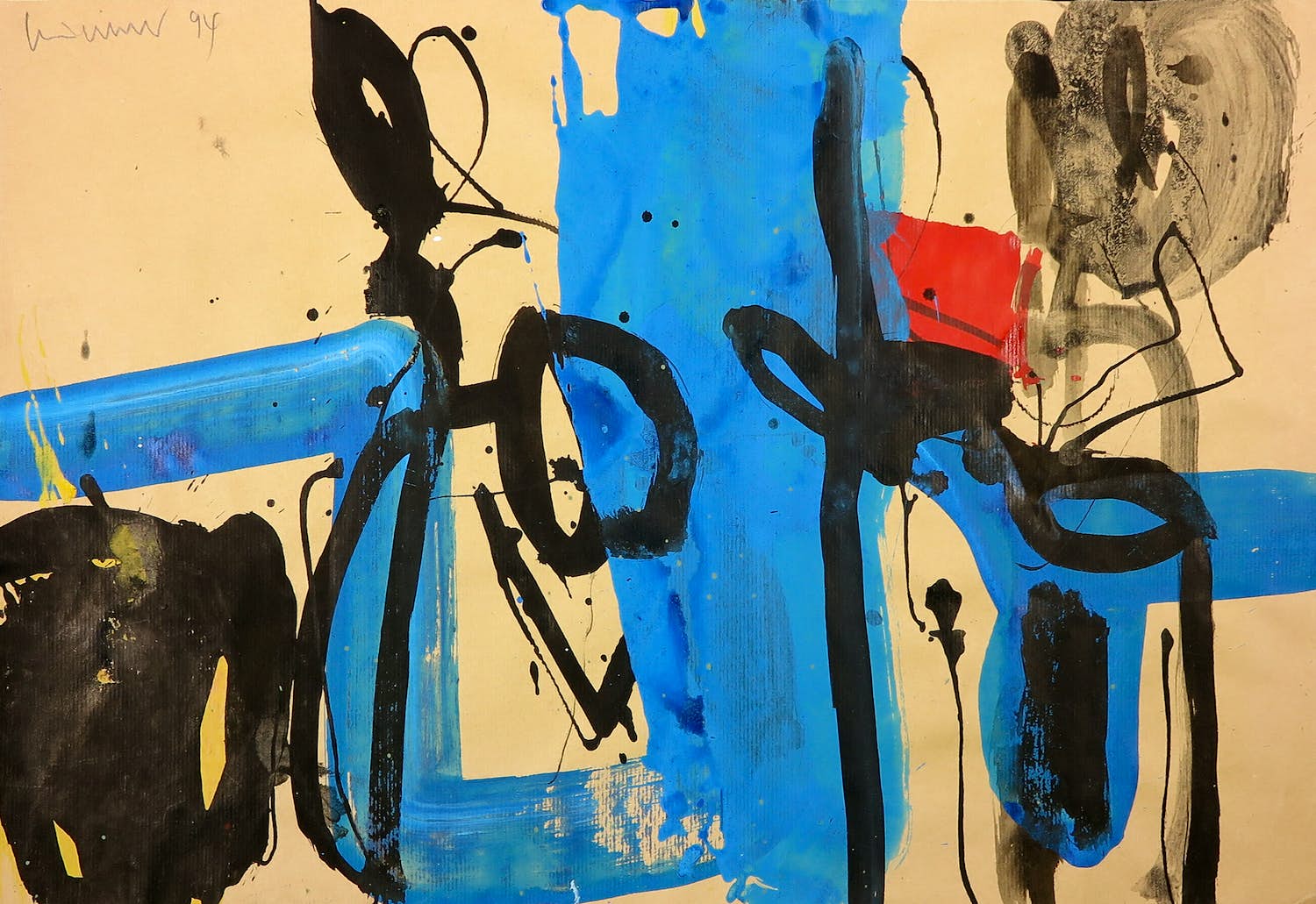 Henning Kürschner - Acryl op papier, Mit rotem Fleck verkocht voor € 100!