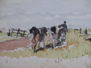 Frans Boers - Melktijd - Aquarel kopen? Bied vanaf 1!