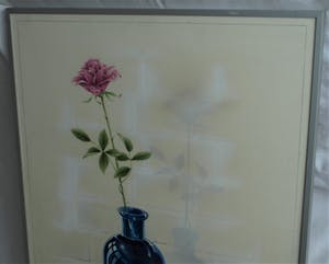 Niet of onleesbaar gesigneerd - Airbrush / tekening , “Roos in Fles” – gesigneerd & ingelijst - 1994 kopen? Bied vanaf 1!