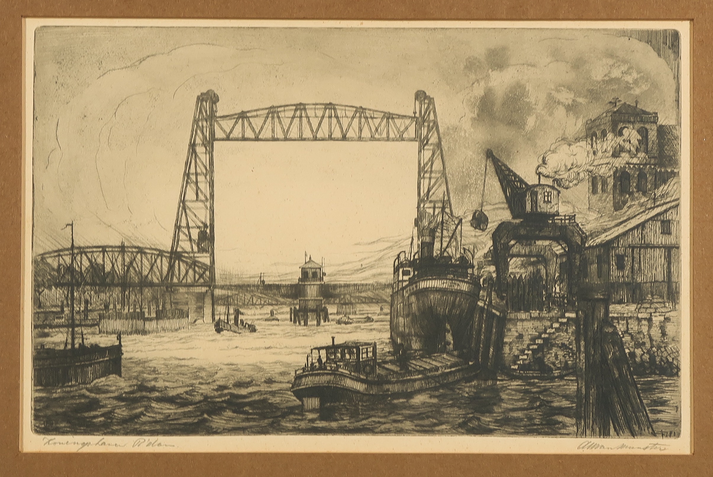 A.W. van Munster - Ets, Koningshaven - Ingelijst kopen? Bied vanaf 1!