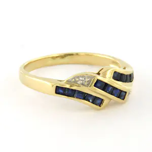 18k gouden ring met saffier en single cut geslepen diamanten tot. 0.01ct kopen? Bied vanaf 300!