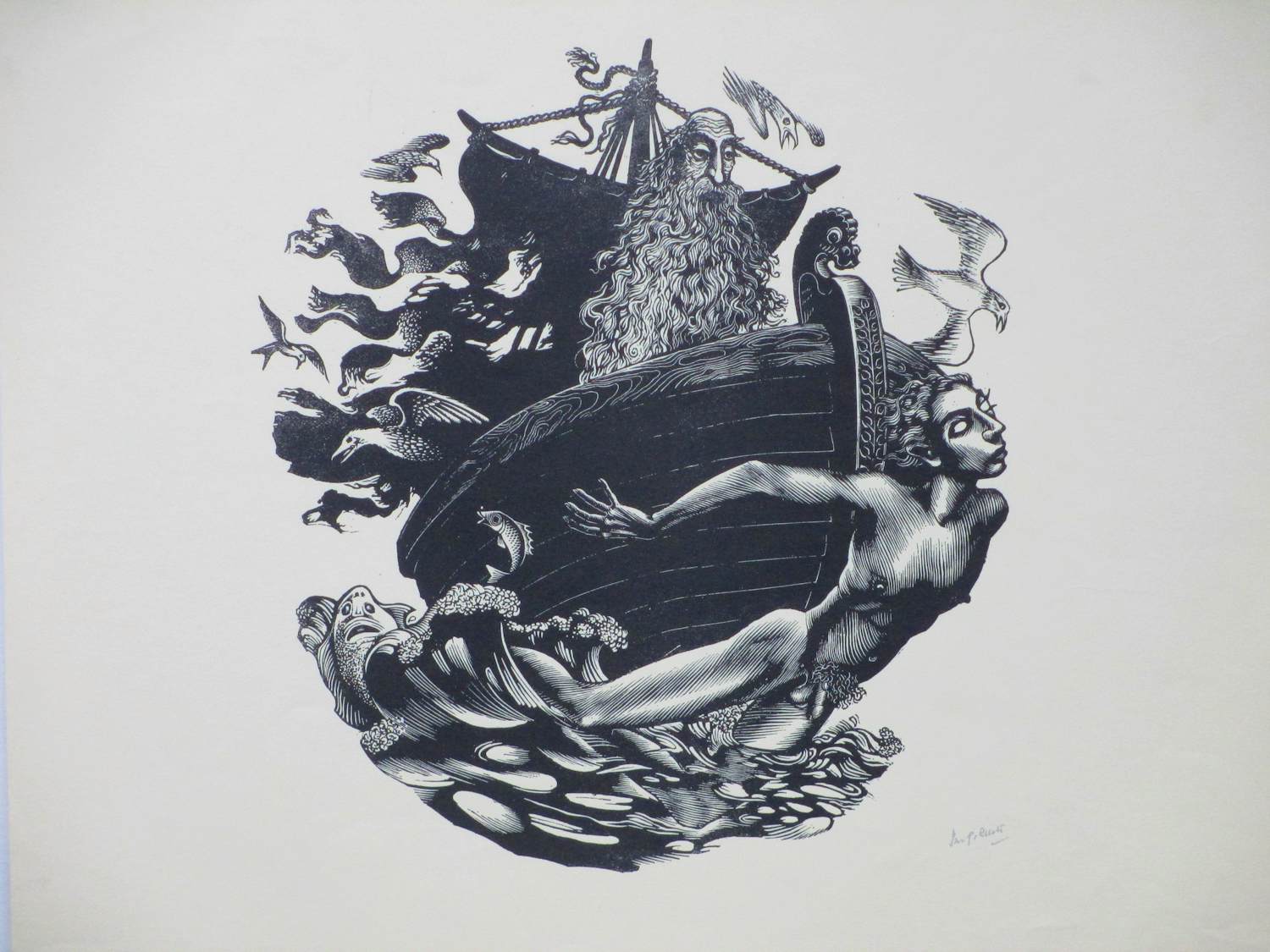 Pam Georg Rueter - Schip met naakt op de boeg - Kopergravure kopen? Bied vanaf 60!