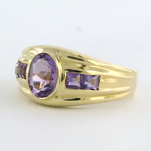 18k geel gouden ring met amethist - ringmaat 18.75(59) kopen? Bied vanaf 245!