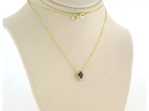 14k gouden collier en hanger met saffier en briljant geslepen diamant kopen? Bied vanaf 240!