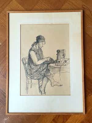 Aat Veldhoen - Rotaprint Lotje aan de naaimachine verkocht voor € 35!