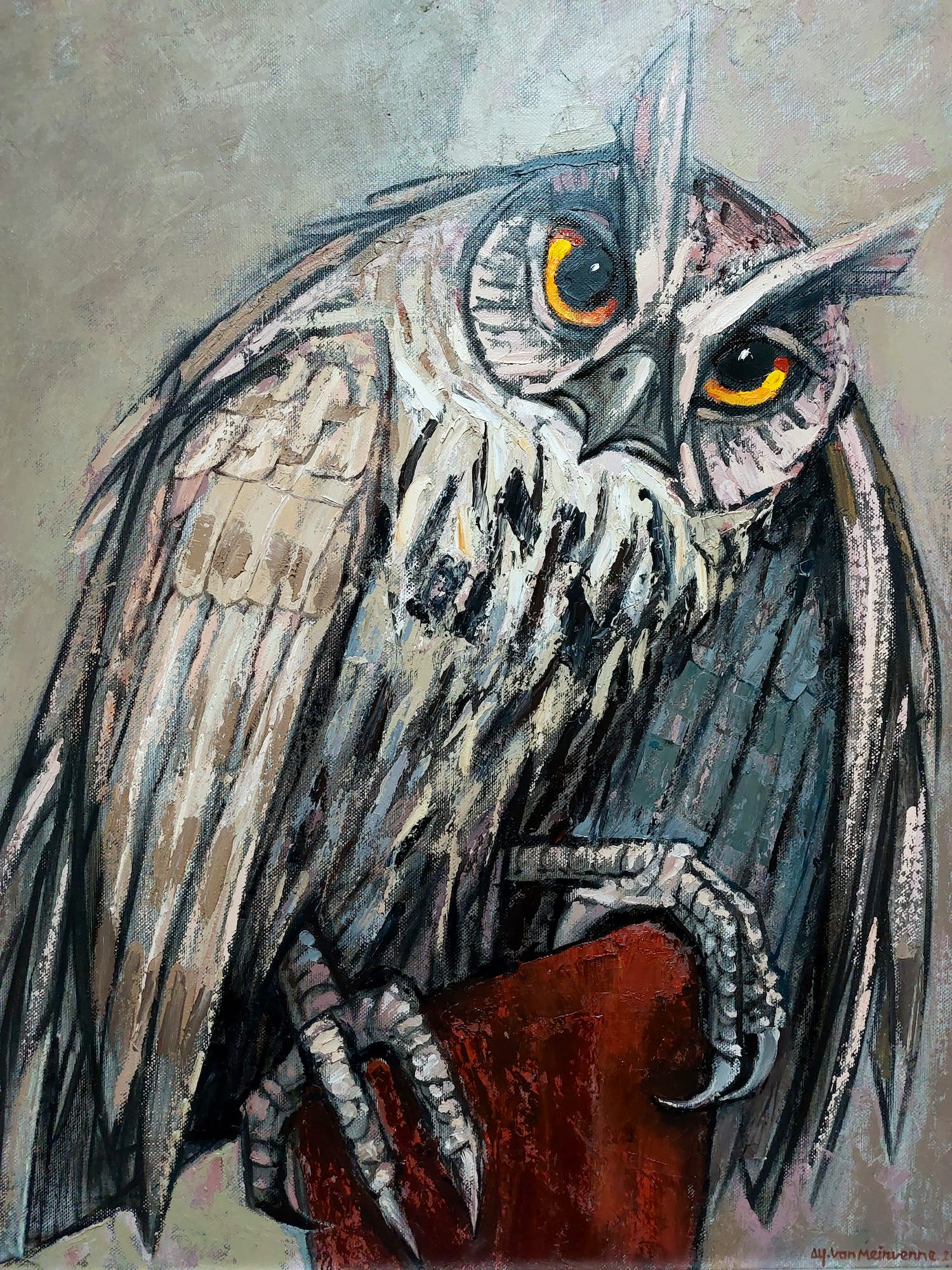 Alfons Van Meirvenne - Haasdonk ( Beveren ) uil TOPWERK olie op doek Prijs van Rome verkocht voor € 1300!