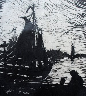Joseph van de Wall Perne - Houtsnede: Haven van Volendam kopen? Bied vanaf 35!