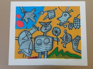Corneille - FIGUURTJES / KLEURZEEFDRUK / 61x72cm / SIG / 1992 kopen? Bied vanaf 120!