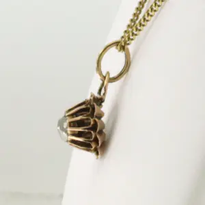 14k gouden collier en hanger met roos geslepen diamant totaal circa 0.25ct kopen? Bied vanaf 360!