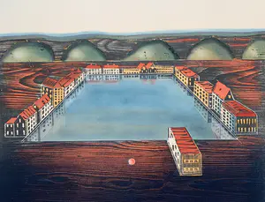 Willem de Vries - Houtsnede - 'Town Centre' - 1999 (Kleine oplage) kopen? Bied vanaf 1!