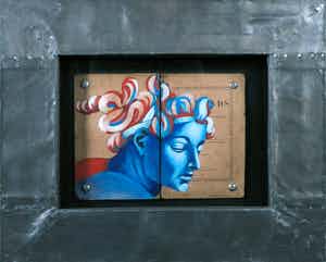 Jan Bollaert - Gemengde techniek op kaft, Blue Angel - Ingelijst verkocht voor € 50!