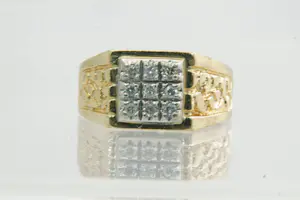 Acheter126 - Vintage 14krt geelgouden heren Carré of cluster ring met 0.30ct diamant? Enchérissez de 480!