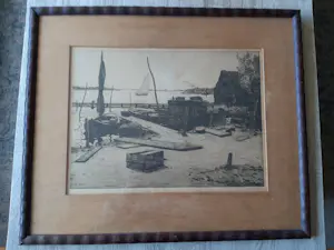 Willem Witsen - Ets "afgemeerde bootjes bij Hattem" potlood gesigneerd - orig. lijst kopen? Bied vanaf 50!
