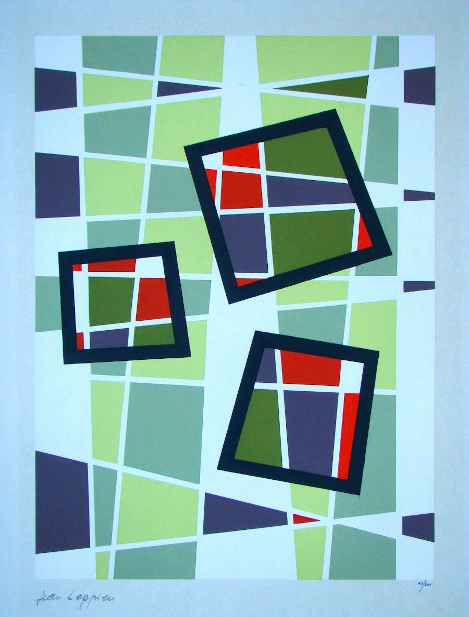 Jean Leppien - Composition abstrait - Originele zeefdruk - 1954 kopen? Bied vanaf 180!