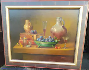 Hans Habraken - Stilleven met fruit en kruiken kopen? Bied vanaf 550!