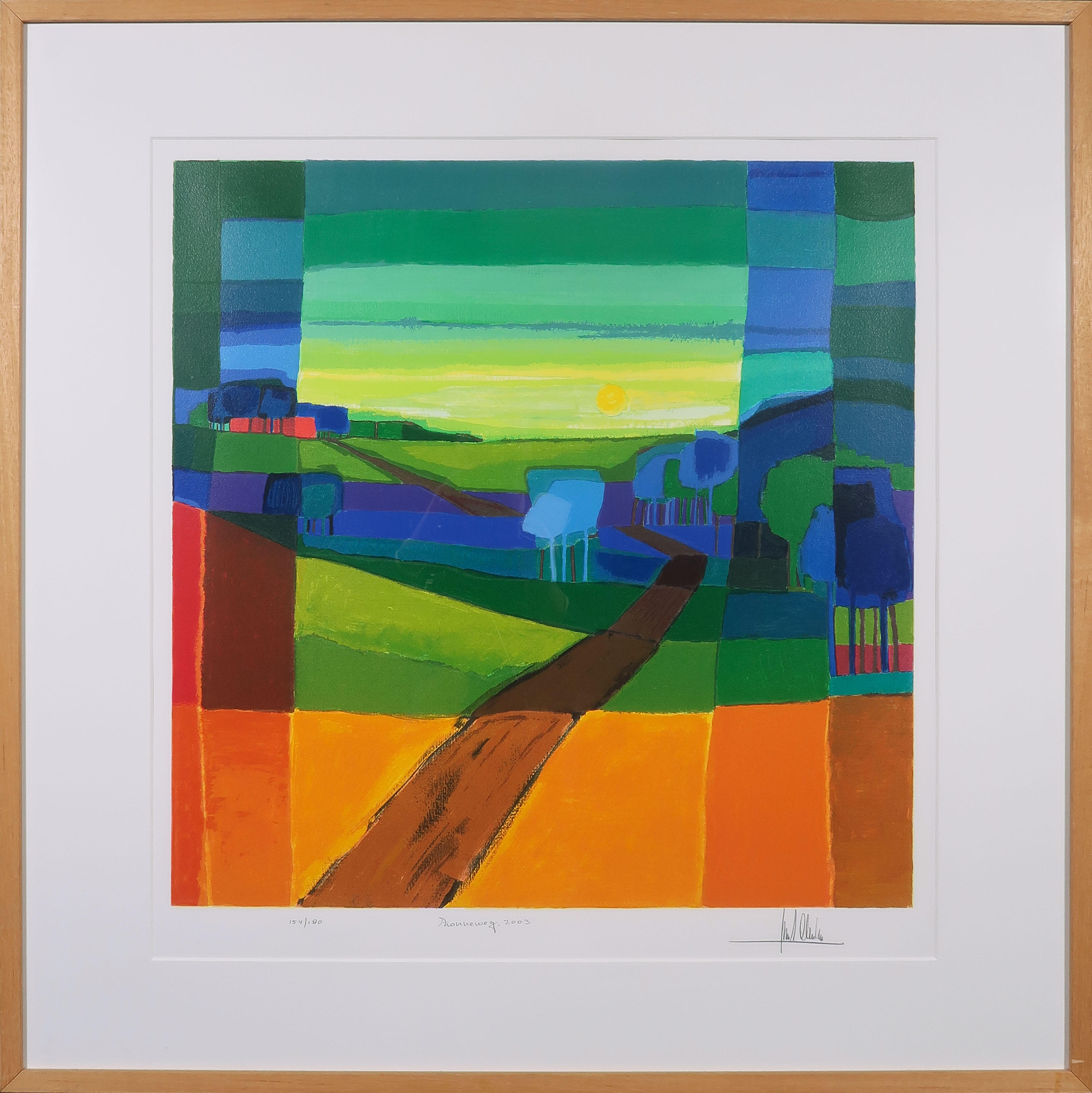 Ton Schulten - Zeefdruk, Zonneweg - Ingelijst verkocht voor € 200!