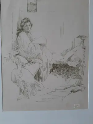 Robert Anning Bell - 3 Litho 's ,Meisjes spelen tennis ,Meisje dat leest , In hoekje met boek . kopen? Bied vanaf 35!