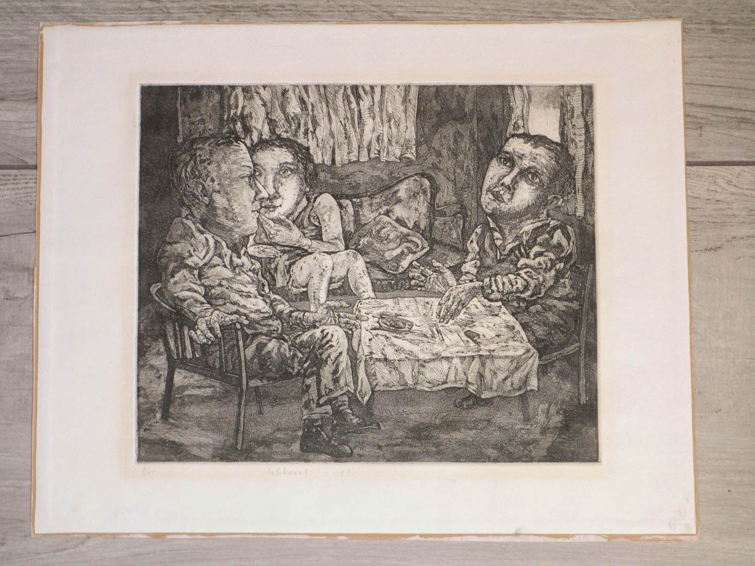 Fer Hakkaart - Twee heren en een dame - Ets verkocht voor € 70!