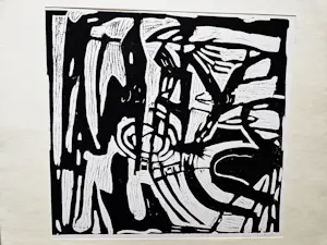 Ria Exel - Nieuwe Haagse School - abstracte monochrome linosnede jaren 50 - gesigneerd kopen? Bied vanaf 34!