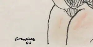 Corneille - Ingelijste pastel- en viltstifttekening, Femme et chat noir kopen? Bied vanaf 800!