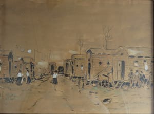 Niet of onleesbaar gesigneerd - Woonwagens met figuren aan een landweg kopen? Bied vanaf 10!