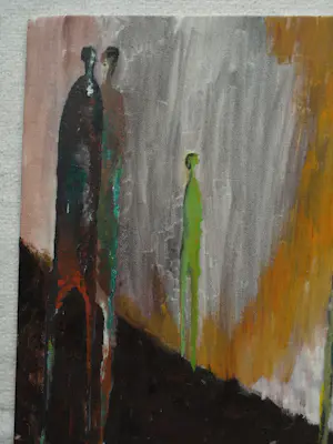 Peter Leyenaar - (1923-2023) , Acrylverf op canvasboard , Lange figuren II - 1986 kopen? Bied vanaf 50!
