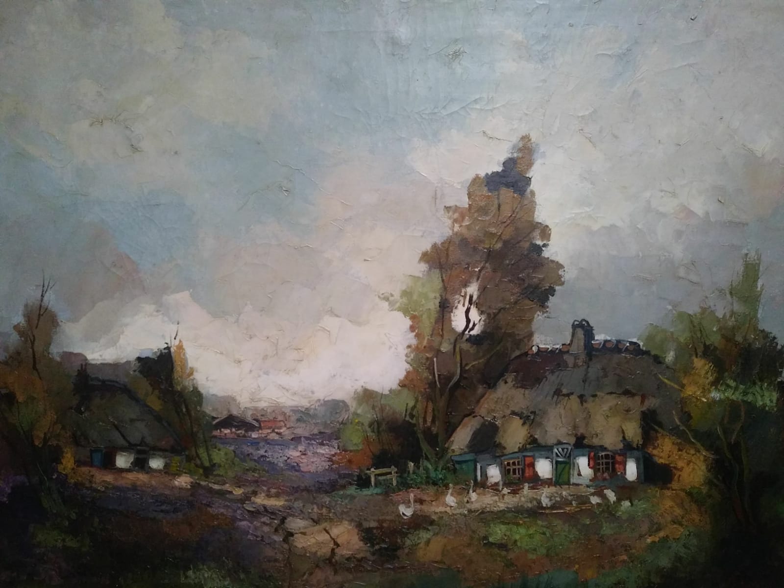 Niet of onleesbaar gesigneerd - Boeren landschap met kippen met mes opgezet kopen? Bied vanaf 1!