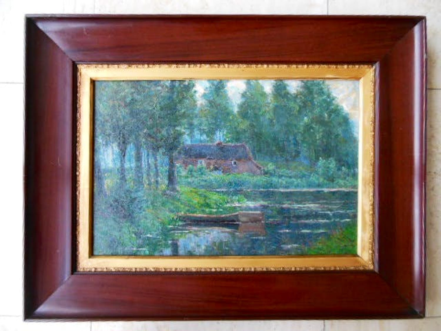 Henri Rul - Henry of Henri RUL Impressionisme Luminisme Landschap met boot op het water verkocht voor € 375!