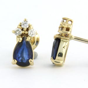 14k geelgouden oorknoppen bezet met saffier 1,20ct en briljant geslepen diamant kopen? Bied vanaf 260!