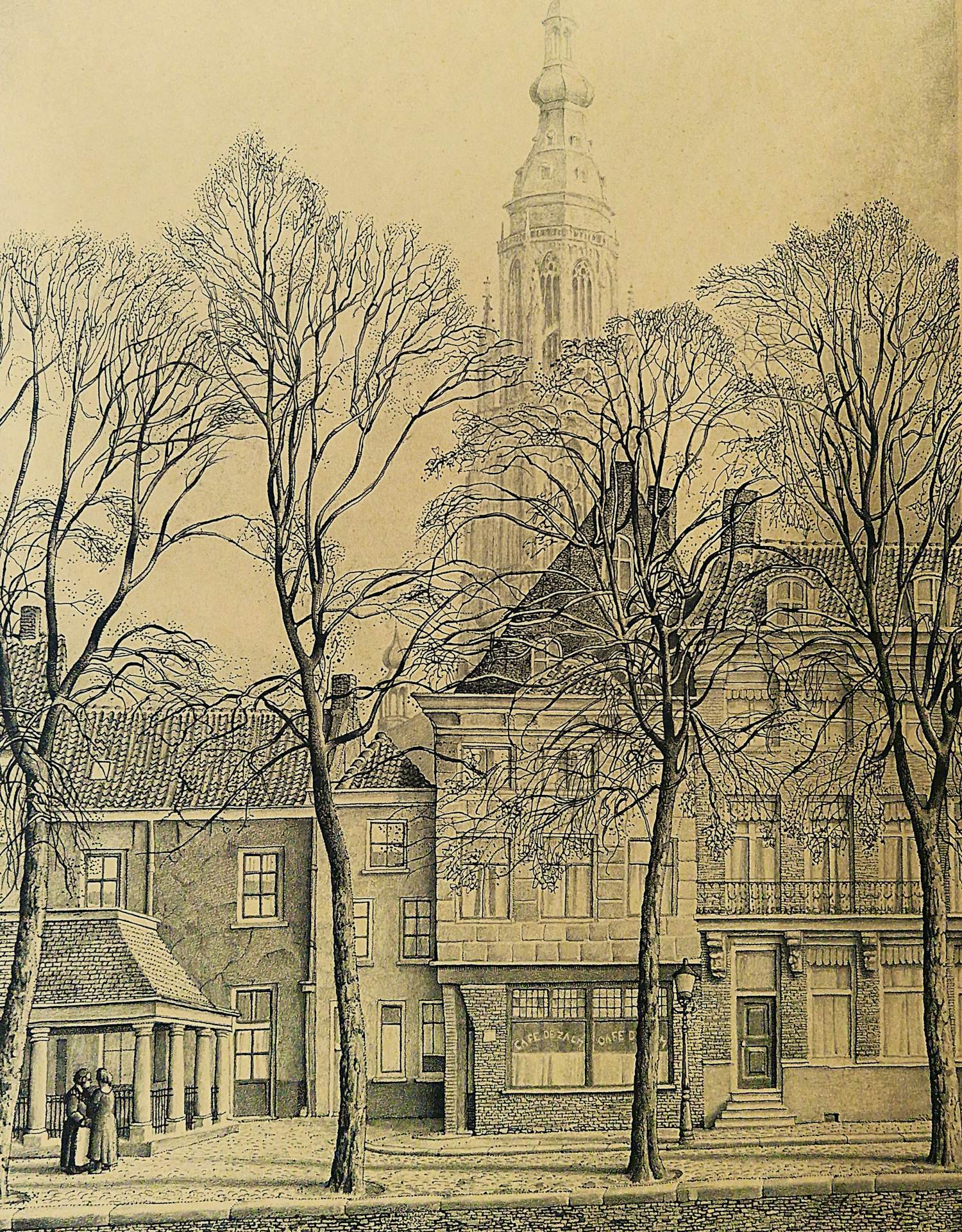 Jan Strube - in 1952 gemaakte grote lithografie op papier "Breda de Vismarkt" kopen? Bied vanaf 42!