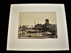 Niet of onleesbaar gesigneerd - Houtskool - 1920 - Amsterdam "het Realen-eiland en Drieharingenbrug kopen? Bied vanaf 1!